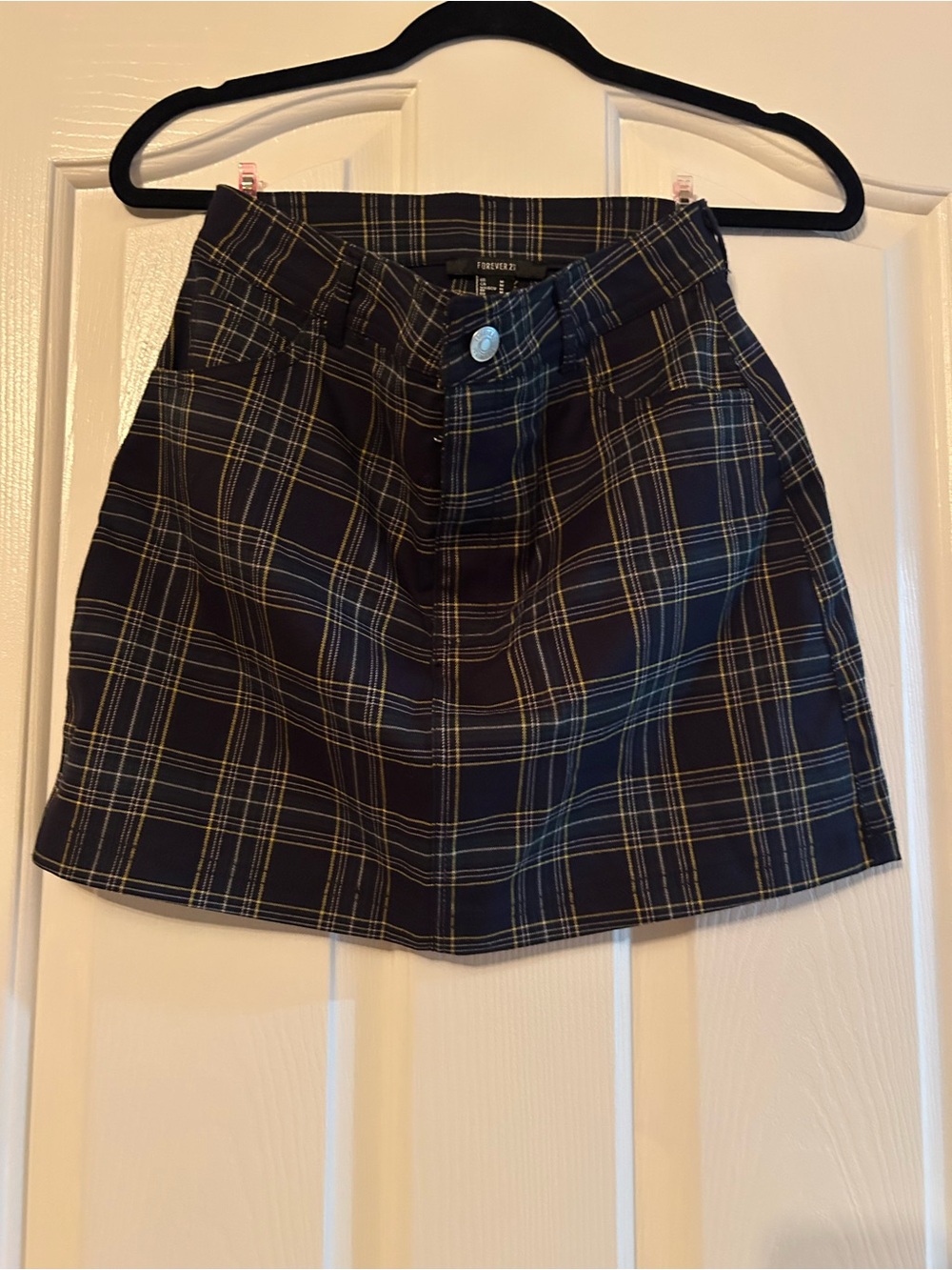 Forever 21 Navy Plaid Mini Skirt with Yellow Accents
